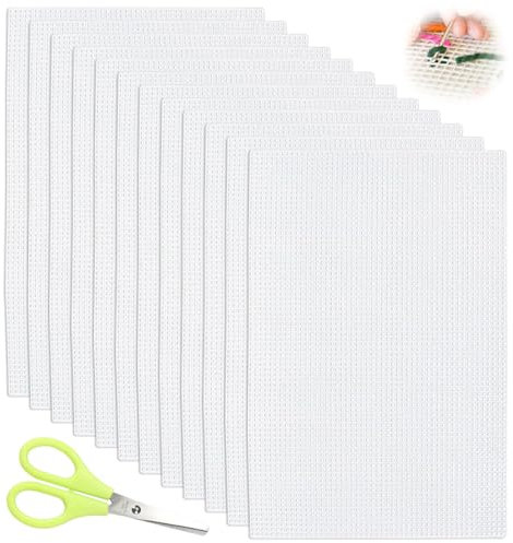 Plastic Canvas Sheets, 12 Stück Kunststoff Kreuzstich, 30x20CM Kunststoffgitter Meshstoff Leinwand Weiß Plastic Canvas für Basteln Nähprojekte Handgemachte Bag