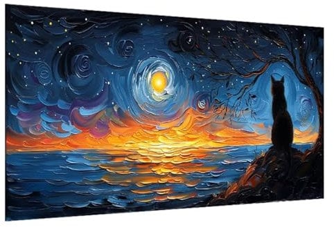 5D Diamant Painting Bilder Van Gogh, Katze Diamond Painting Erwachsene, DIY Diamond Painting Set, Mosaikherstellung Perlen Bilder Kristall Kunst Malerei Wand Deko Wohnzimmer, Geschenk 50x120cm W-1455