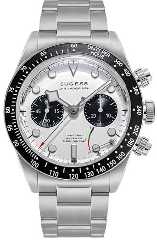 Sugess BB Chrono S457.W Herrenuhr, gewölbt, Saphirglas, 100 m, mechanisch, silber, Armband