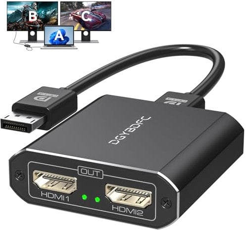 DGYBDFC Displayport zu Dual HDMI Adapter 1 in 2 Out Dual 4K60Hz Extend/Copy DP 1.2 zu 2 HDMI Splitter für Zwei Monitore Support SST/MST Modus(MacOS Unterstützt Nur Den SST-Modus)