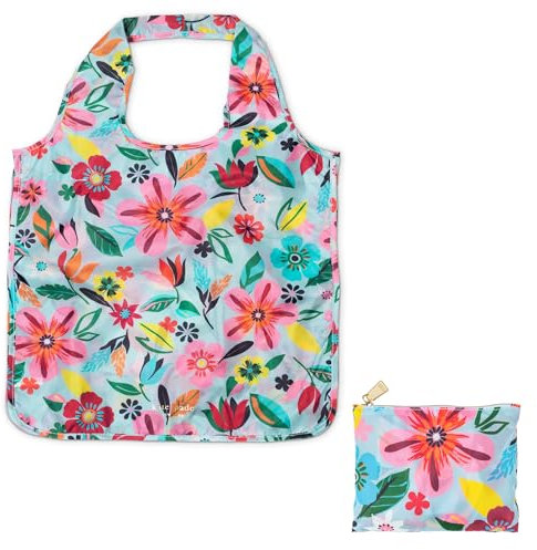 kate spade new york Wiederverwendbare Einkaufstasche mit Reißverschluss-Aufbewahrungstasche, leicht, faltbar, Safari-Blumenmuster, Safari-Blumen