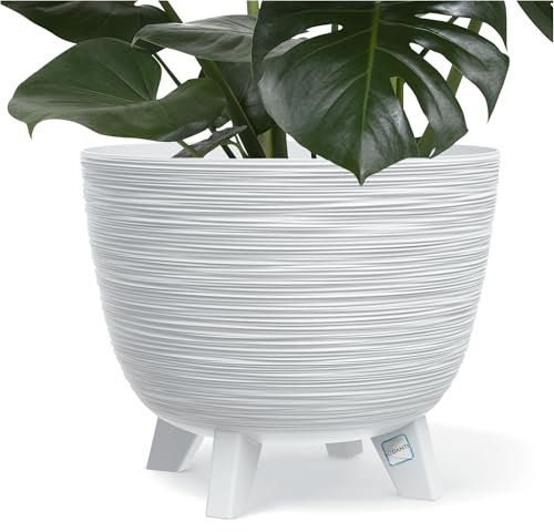 EDANTI Blumentopf Blumenkübel mit Füßen Pflanzkübel Rund Übertopf Pflanztopf Schale Pflanzschale (Weiß, 39,5 cm)