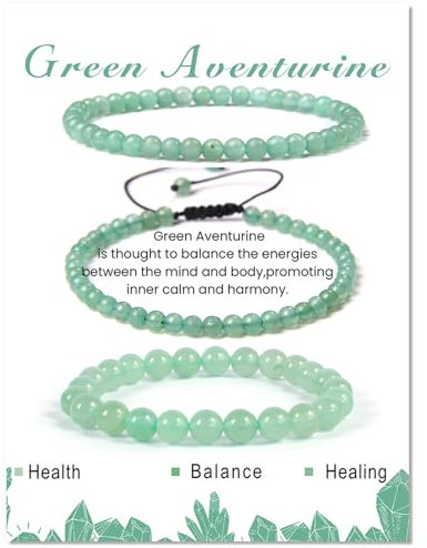 ZENGSING Edelsteine Stretch Armband, 3 Stück Naturstein Perlen Stretch-Armband, 4mm/8mm Damen Edelstein Armband, Chakra Armband Steine, Naturstein Armband Set für Frauen Männer Teens (Grün)