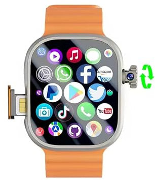 XINDADA DW100 Smartwatch 4G/5G LTE Android 10.0 180° Rotary Camera 64GB Rom WiFi GPS SIM Card 2.29 inch Amoled Play Store Smart Watch (4GB 64GB,Silver Orange)
