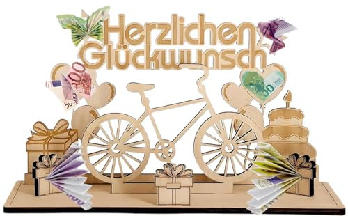 MOVKZACV Geburtstag Geldgeschenk Holz Fahrrad Geschenk, Mountainbike Geschenk, Fahrrad Geldgeschenk für Radfahrer, Fahrrad Deko für Radfahrer, Freunde, Familie