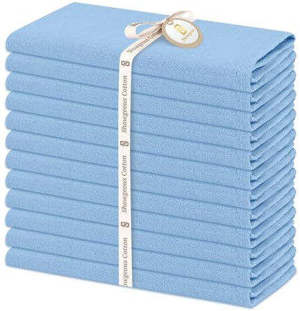 Showgeous 12 Stück Leinen Baumwoll Servietten 40x40cm für Dinner - Stoffservietten aus Baumwolle und Flachs Mischgewebe, Waschbar, Wiederverwendbar für Hochzeit Party (Blau)