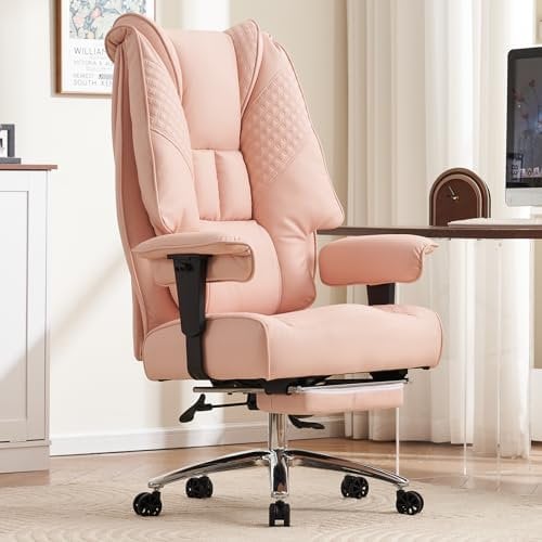 EXCEBET Ergonomic Office Chair – High Back PU Leather Executive Desk Chair with Adjustable Armrests, Swivel Computer Chair for Home/Office, Heavy Duty Support up to 400 lbs (Light Pink)