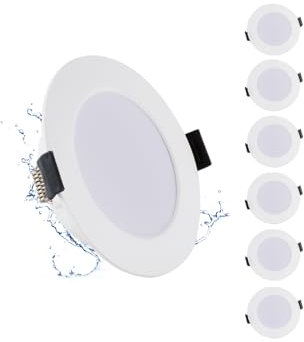 Grebeam 6 Unidades Ojos de Buey LED 5W Para Techo, 450LM IP65 Downlight Empotrable 220V, Blanco Natural 4000K, Diámetro Agujeros ø75-90mm, Foco Interior Para Baño, Cocina, Salón