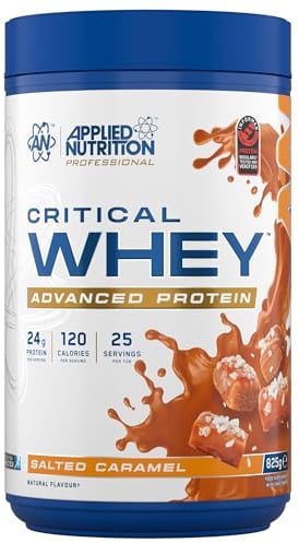 Applied Nutrition Critical Whey Protein Powder – 24g Protein per Serving, High Protein Powder, Protein Shake with BCAAs & Glutamine – Muscle Growth & Recovery (825g - 25 Servings) (Salted Caramel)