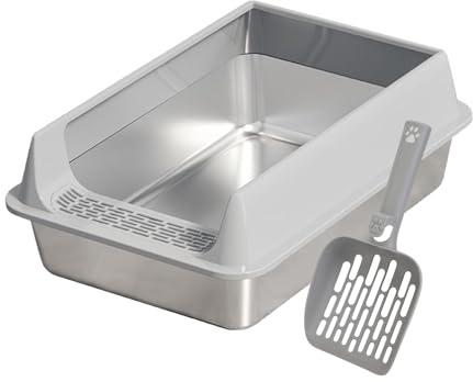 Stainless Steel Cat Litter Tray, Enclosed Litter Box High Sided, Metal Cat Litters Tray With Splash-Proof Lid For Large Medium Small Cats Apartment Garden Balcony Terrace