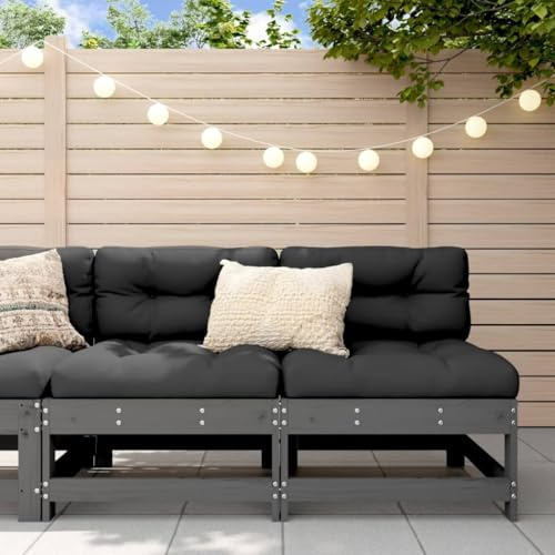 QZZCED Modulares Gartensofa aus massivem Kiefernholz mit weichen Kissen und Lamellen-Design für Terrasse oder Hof, Set mit 3 bequemen und flexiblen Sitzen für den Außenbereich