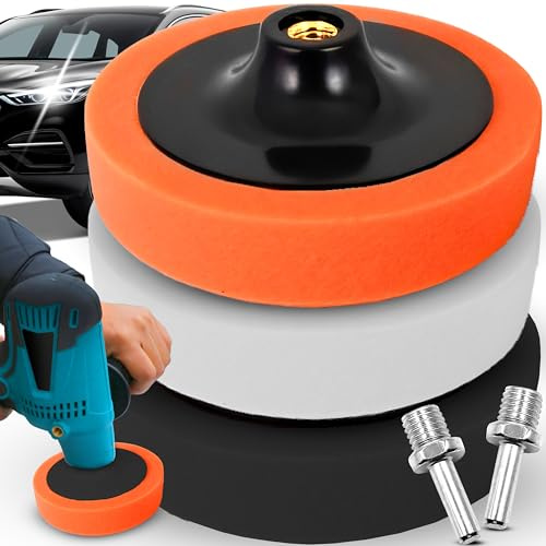 Retoo Set di spugne per lucidatura, 3 gradi di durezza, in schiuma PU, 3 | Per vernice, metallo, plastica, cromo e fari, per lucidatrice eccentrica e avvitatore a batteria, nero, giallo, blu