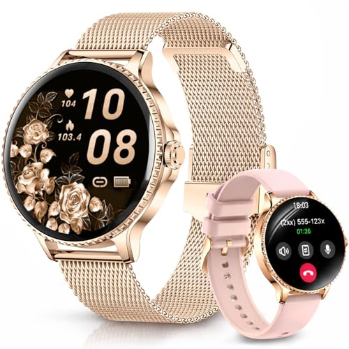 Fitonme Smartwatch Damen Rund, 1,27 HD Smart Watch mit Telefonfunktion, 120+ Sportmodi, IP68 Wasserdicht Fitnessuhr mit Herzfrequenz SpO2 Schlafmonitor, Fitness Tracker für Android iOS, Roségold