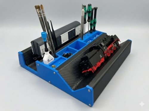 Model Railway Maintenance Cradle HO 1:87 & OO Gauge – Locomotive Repair Workstation – Model Train Service Stand with Tool Storage – DCC Decoder Installation & Workshop Support – Made in France