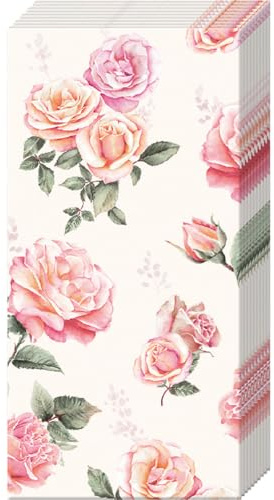 IHR Papiertaschentücher Roses 10 Stk Einseitig Bedruckt 21x21 cm Papier Weiß Frühjahr Serviettentechnik Decoupage DIY Basteln Motiv