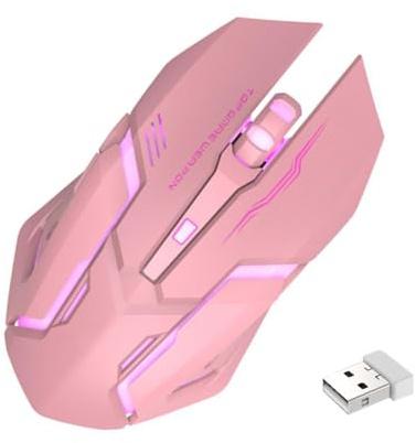 Wireless Gam-ing Mouse - Ergonomic Mouse | USB Mice Rechargeable, PC Gam-ing Mice Wireless Rechargeable, Breathing LED Light Up Mouses USB Cordless Ergonomic Mouses Gamers With 6 Silent Buttons For PC