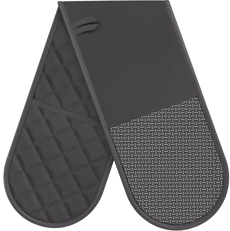 Oven Gloves Heat Resistant, Anti-Slip Silicone Oven Glove for Cooking | Black Double Oven Gloves, Heat Proof Gloves, Silicone Oven Mitts Featuring Breathable Cotton Lining for Dessert Making, BBQ