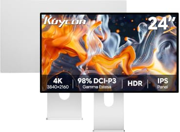 Kuycon P24U 23.8'' 4K Monitor 3840x2160 Minimalista con supporto | 60Hz, 10 bit 1.07B colori, USB-C 100W ricarica rapida, altoparlanti integrati, vetro lucido, supporto regolabile