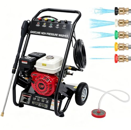 Idropulitrice a Scoppio 4 Tempi 7,5 CV Portatile 190 Bar Idropulitrice Professionale Portata 540 L/h con 5 ugelli Pompa Autoadescante con 10M Tubo Pistola Idropulitrice ad Alta Pressione