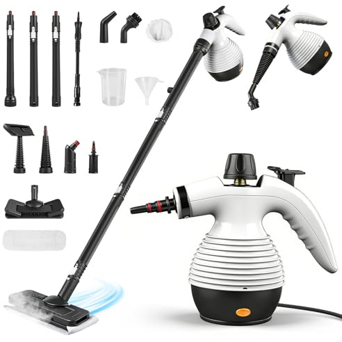 Teodute 2 in 1 Pulitore a Vapore Portatile/Scopa a Vapore, 1050W Steam Cleaner 135°C Riscaldamento Rapido con 350ml Serbatoio, per Varie Superfici Come Piastrelle Divani e Cucine