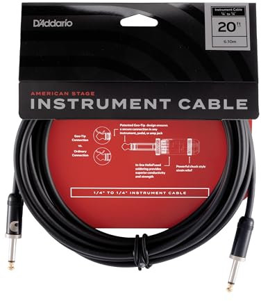 Planet Waves D’Addario Accessories American Stage Guitar Cable - Premium Instrument Cable with ¼ Inch Ends - Guitar Cord Made in the USA - Straight Ends - 20 feet