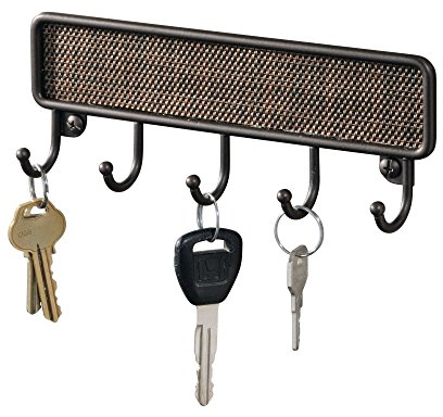 iDesign Twillo Panneau à Clés, Petit Range-Clés Mural en Métal et Plastique Avec Cinq Crochets, Couleur Bronze