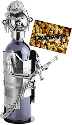 BRUBAKER Flaschenhalter Feuerwehrmann Metall Skulptur mit Geschenkkarte