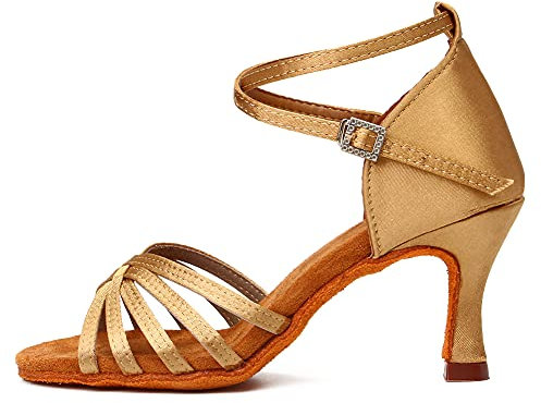 HROYL Scarpe da Ballo Latino Americano Donna Salsa e Bachata Professionali Scarpe Ballo da Sala,213-Beige-7, EU 38.5