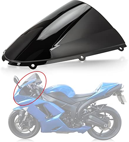 Motorrad Windschutzscheibe Shield Wind Screen Windschutzscheibe für Kawasaki Ninja ZX6R 636 2005-2008 ZX10R 2006-2007 (Schwarz)