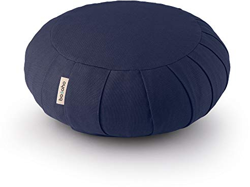 basaho CLASSIC Zafu Coussin de Méditation | Coton Bio | Coques de Sarrasin | Housse Amovible et Lavable (Bleu Nuit)