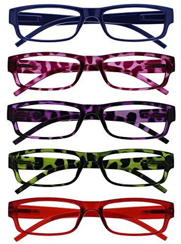 OPULIZE Occhiali Da Lettura Valore 5 Pacco Leggero Uomo Donna Blu Rosa Porpora Verde Rosso RRRRR32-3456Z +1,00