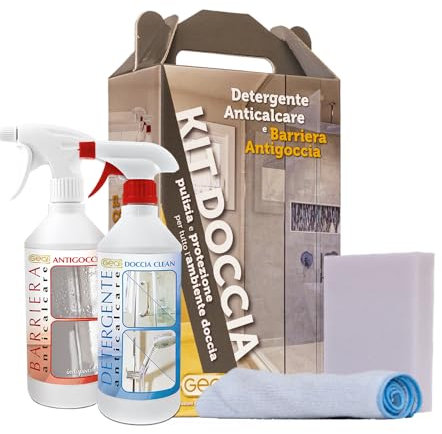 GEAL KIT DOCCIA Pulizia e Protezione per tutto l'Ambiente Doccia, Formato da 0,75 Litri + Panno Microfibra + Spugna Magica