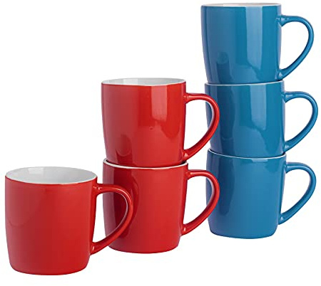 Argon Tableware Coloured Coffee Mugs - 350ml - Red/Blue - Pack of 6