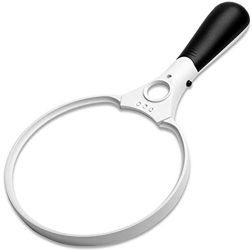 Handlupe Extra Groß Lupe LED Leselupe Jumbo Größe Leuchtlupe Sehhilfe 2X 4X 25x Vergrößerungslupe Lesevergrößerungsglas Uhrmacherlupe Beleuchtete Juwelierlupe Vergrößerungsglas für Hobby Münze