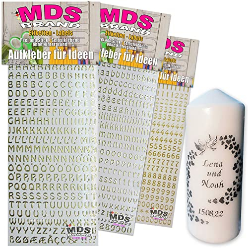 MDS Brand 1cm Buchstaben zum aufkleben einfach zum basteln und gestalten von Scrapbook & Karten, auch EIN Super Alternative zu wachsbuchstaben Kerzen 66 (Gold)