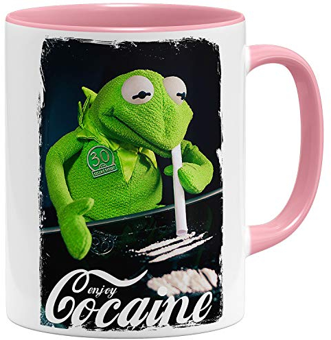 OM3® Enjoy-Frog Kaffee-Tasse Party Party Frosch - Keramik Becher - 325ml - Beidseitig Bedruckt - Rosa