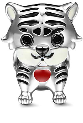 GNOCE 925 Sterling Silber Tiger Zuversichtlich und Erhaben Charm Anhänger Perle Tierkreiszeichen Bestes Geburtstagsgeschenk für Sie