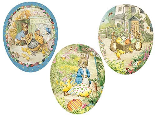 Nestler 3er Set Große Ostereier zum Befüllen - Handgemachte Eier aus Pappe in verschiedenen Größen - Wunderschönes Motiv Hasen mit Küken von Beatrix Potter - Liebevolles Ostergeschenk (18cm)