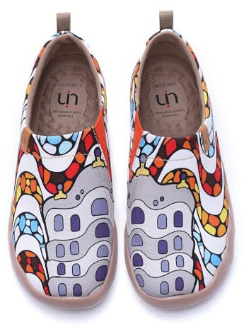 UIN La Pedrera Damen Gemalte Segeltuchschuhe Loafer Schuhe Slip On Schuhe Leicht Sneaker Schlupfschuh Canvas Weiß (40)