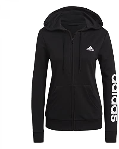adidas Womens Hooded Track Top W Lin Ft Fz HD, Black/White, GL0791, S EU