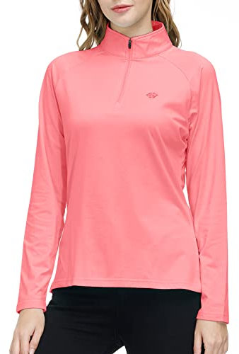MoFiz Felpa Donna Sweatshirt Manica Lunga Sport Maglia 1/4 Zip Rosa L