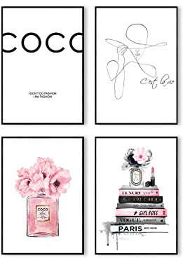 Postertech® Premium Poster Set | 4 Bilder als stilvolle Wanddeko | 4X DIN A4 | Abstrakte Kunst Rosen Coco moderne Bilder (Ohne Bilderrahmen)