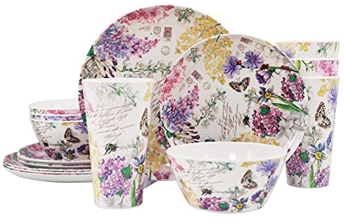 DAPOTO Melamine Dinnerware Set for 4-16 Pcs:Camping Dishes Set with Dinner Plates,Salad Plates,Cups and Bowls.Lightweight and Unbreakable.Indoor and Outdoor Use.