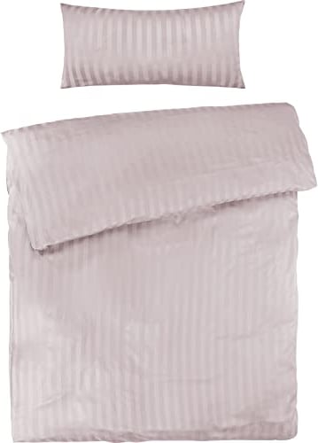 Pure Label Mako Satin Damast Streifen Bettwäsche rosa 155x220 cm mit Kissenbezug 40x80 cm aus 100% Baumwolle | Traumhaft weiches Mako Satin Bettwäsche Set in Uni