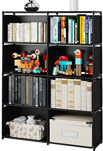 MOYIPIN Bücherregale, zusammengebautes Lagerregal, vertikales Schrank-Bücherregal für Schlafzimmer, Wohnzimmer, Zweireihige multifunktionale Aufbewahrungsausrüstung mit 8 Gittern (Schwarz)