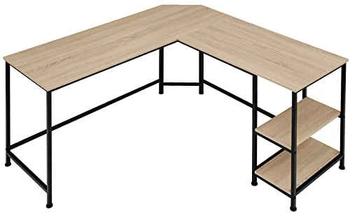 tectake® Schreibtisch L Form, Eckschreibtisch mit Monitoraufsatz, Industrial Schreibtisch, Gaming Tisch, Computertisch, für Home Office, Büro - 138x138x75,5cm - Industrial Holz hell, Eiche Sonoma