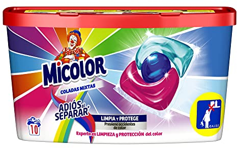 Micolor Detergente en Cápsulas Adiós al Separar (10 lavados), jabón para ropa de color en formato sostenible con poder quitamanchas que protege los colores