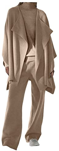 Dejamy Completo cardigan a mantella, maglia e pantalone (50, Beige)