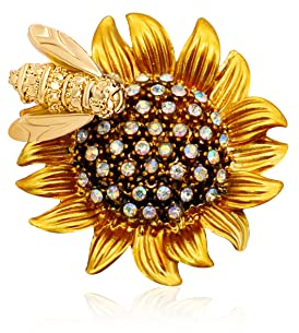 Broche tournesol en forme de fleur jaune en strass, broche en émail pour femme et fille, cuivre, émail, métal, strass, strass, Alliage.