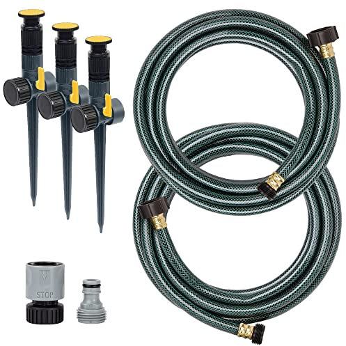 Melnor 65191AMZ Adjustable Spike Set Sprinkler Bundle, Green, Yellow